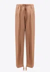 Dries Van Noten Straight Leg Trousers Elastic Waistband In Brown