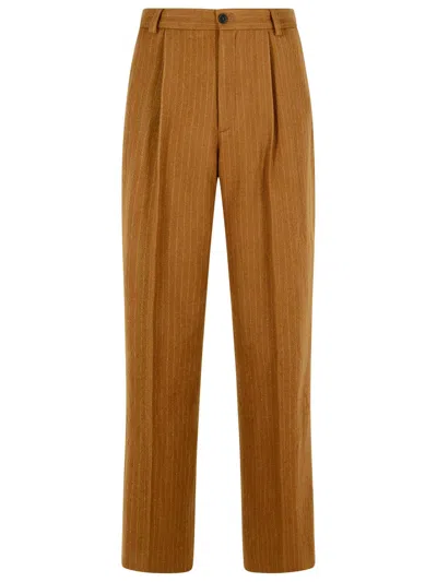 DRIES VAN NOTEN DRIES VAN NOTEN 'PENRUD' STRAIGHT BROWN WOOL PANTS MEN