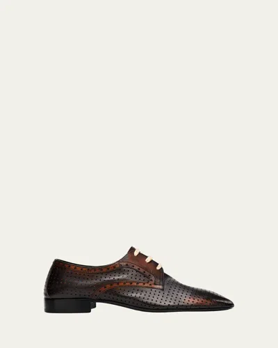Dries Van Noten Perforated Leather Lace-up Loafers In Multi