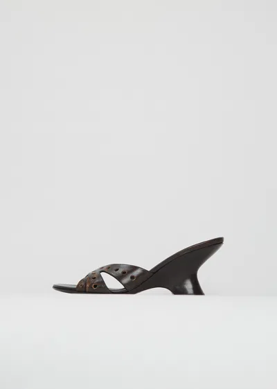 Dries Van Noten Perforated Leather Wedge Sandal In Brown