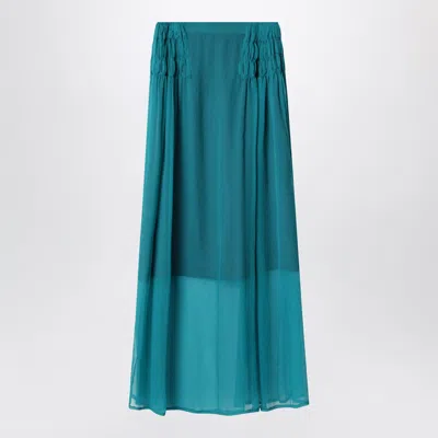 Dries Van Noten Petrol Green Semi-sheer Silk Skirt In Blue