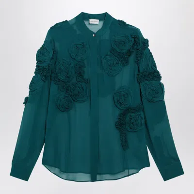 Dries Van Noten Womens Petrol Chowsa Embroidered Sheer Shirt In Blue