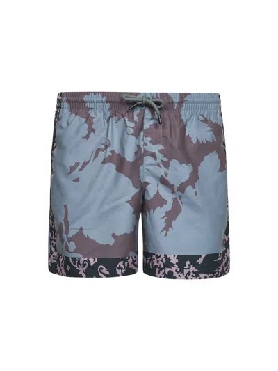 Dries Van Noten Petrol Printed Nylon Swim Shorts In Blue