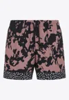 Dries Van Noten Abstract Floral Polyamide Geometric Trim Swim Shorts In Multi