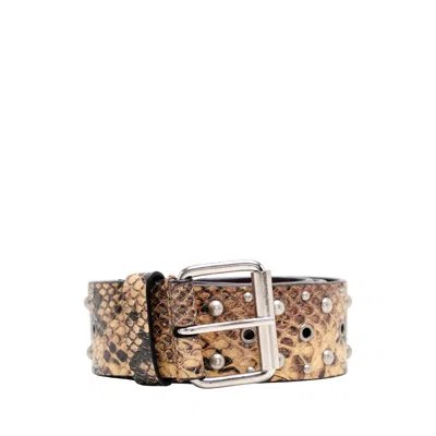 Dries Van Noten Phyton Print Belt In Brown