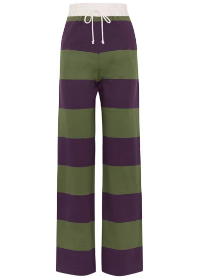 Dries Van Noten Pichas Striped Cotton Sweatpants In Purple