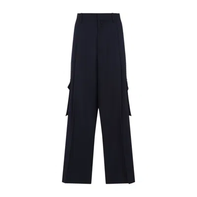 Dries Van Noten Navy-blue Wool Tris Pants In Black