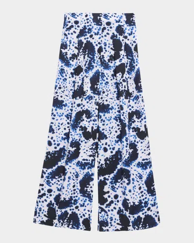 Dries Van Noten Pila Abstract-print Pleated Wide-leg Pants In Navy