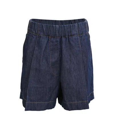 Dries Van Noten Pila Elastic Waistband Shorts In Navy Blue Denim