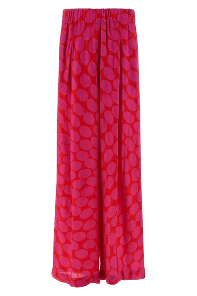 Dries Van Noten Wide Leg Pleated Trousers Ellipse Print In Pink