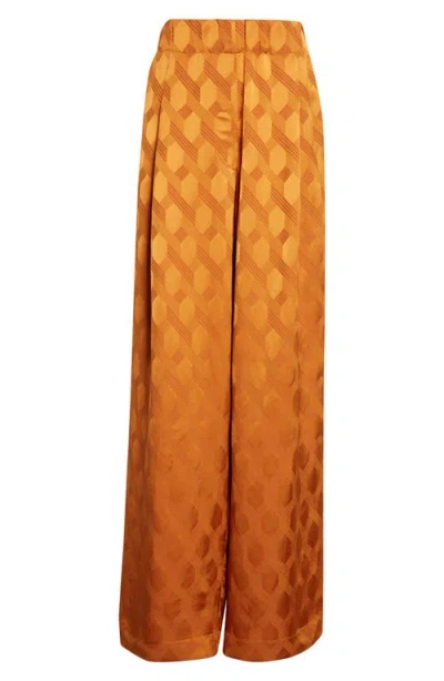 Dries Van Noten Pila Pleated Jacquard Satin Wide Leg Pants In Brown