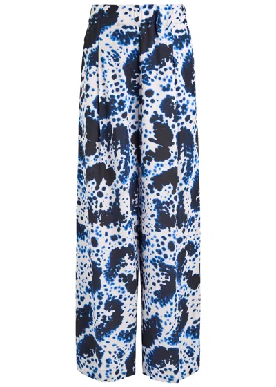 Dries Van Noten Pila Printed Matte Satin Trousers In Navy