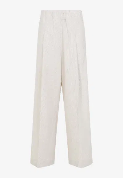Dries Van Noten Pila Striped Wide-leg Pants In White