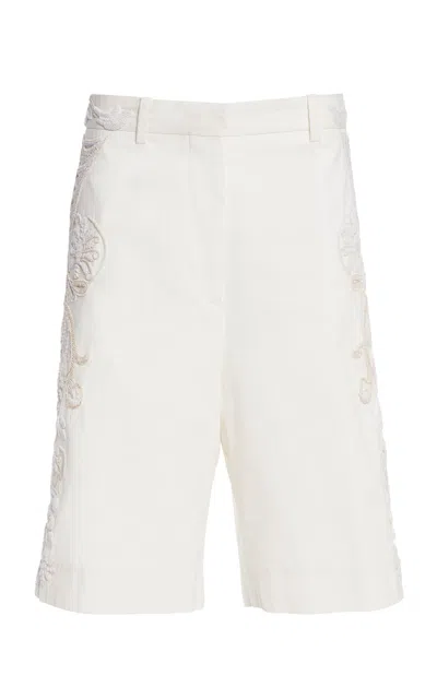 Dries Van Noten Pilar Embroidered Cotton-canvas Knee-length Shorts In White