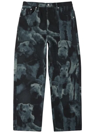 Dries Van Noten Pine Printed Wide-leg Jeans In Navy