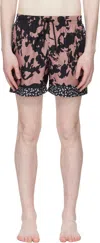 Dries Van Noten Abstract Floral Polyamide Geometric Trim Swim Shorts In Black