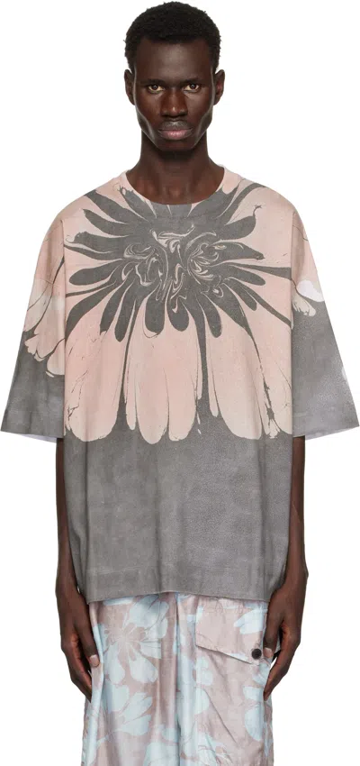 Dries Van Noten Flower-print Oversized T-shirt In Gray