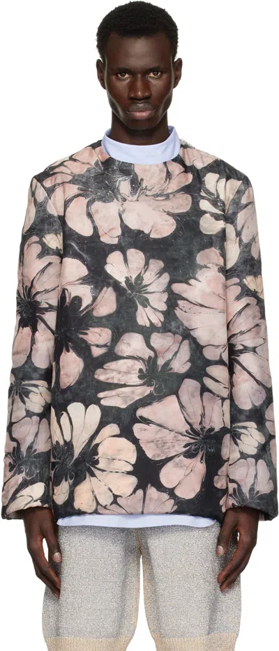 Dries Van Noten Pink & Navy Silk Long Sleeve Top In 305 Pink