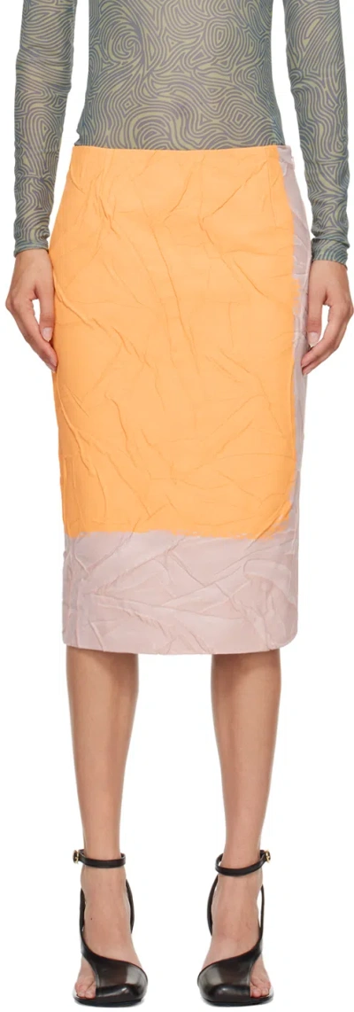 Dries Van Noten Pink & Orange Printed Midi Skirt In 353 Orange