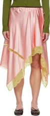 Dries Van Noten Stretch Satin Shake Skirt With Lace Trim In 305 Pink