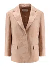 Dries Van Noten Jacquard Linen Blend Blazer With Floral Motif