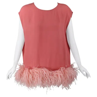 Pre-owned Dries Van Noten Pink Crepe Feather Trim Tunic Top Runway F/w 2013