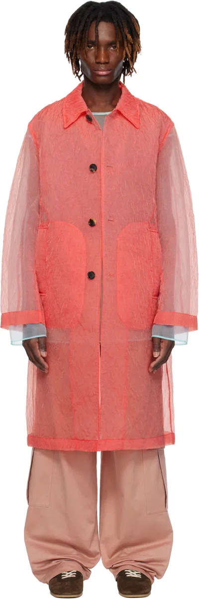 Dries Van Noten Pink Crinkled Organza Coat In 362 Light Red