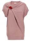 Dries Van Noten Embellished Crew Neck Cap Sleeves Sweatshirt In Pink