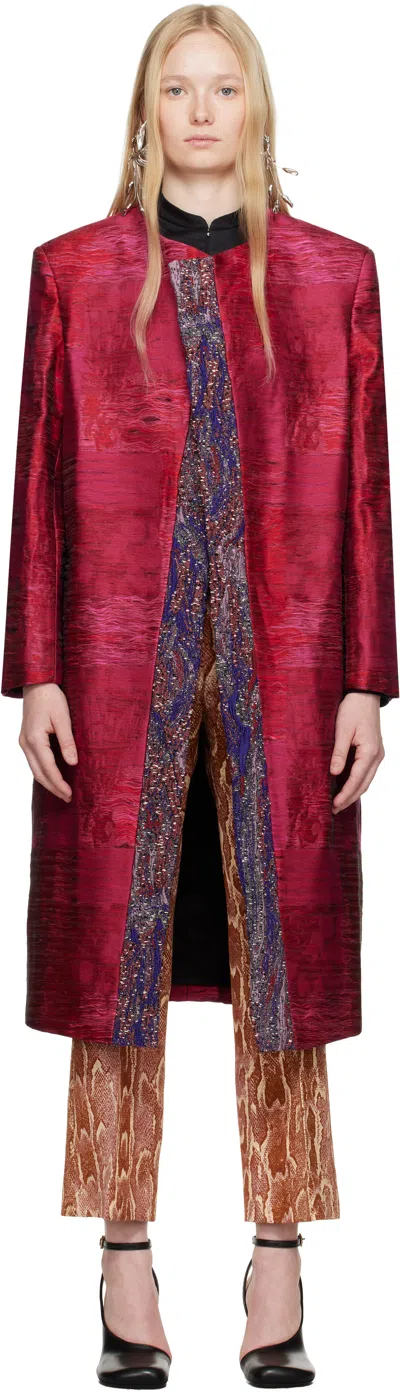 DRIES VAN NOTEN PINK JACQUARD COAT