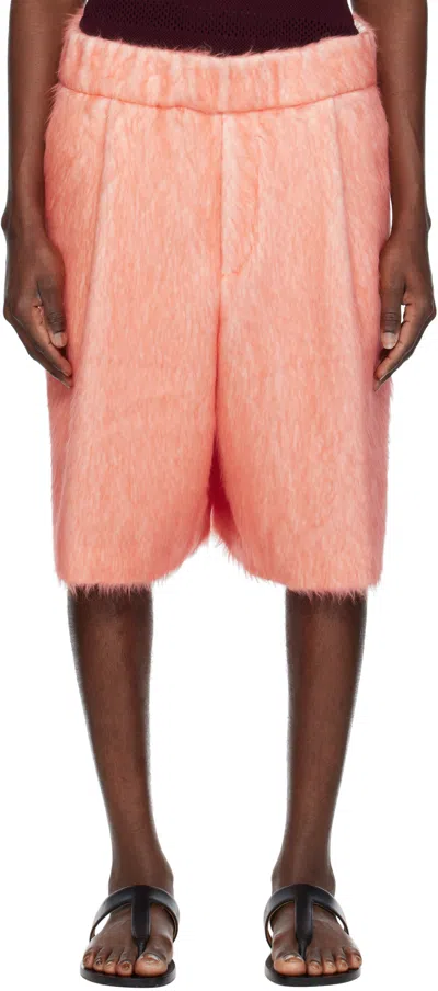 Dries Van Noten Pink Pleated Shag-knit Shorts In 367 Coral
