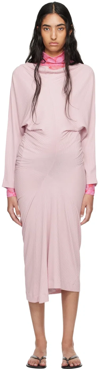 Dries Van Noten Pink Ribbed Midi Dress In 406 Light Lilac