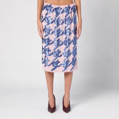 Dries Van Noten Pink Silk Sequin Skirt In Brown