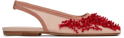 DRIES VAN NOTEN PINK SLINGBACK EMBELLISHED MESH FLATS