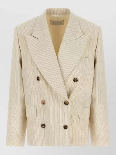 Dries Van Noten Pinstripe Blazer Double Breasted Back Tie In Neutral