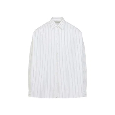 Dries Van Noten Pinstripe Button-down Shirt In Soft Viscose-cotton Blend In White