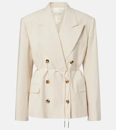 Dries Van Noten Pinstripe Double-breasted Cotton-blend Blazer In White