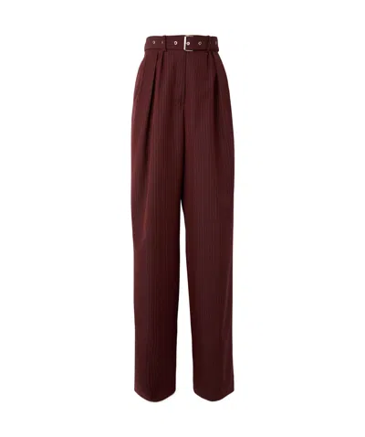 Dries Van Noten Belted Pinstriped Wool-blend Wide-leg Pants In Burgundy