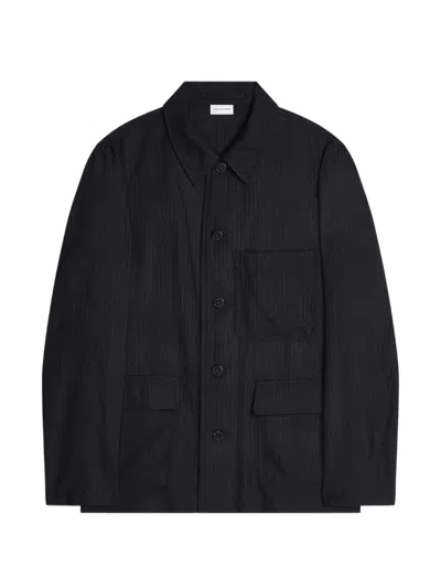 Dries Van Noten Pinstripe Workwear Overshirt In Black