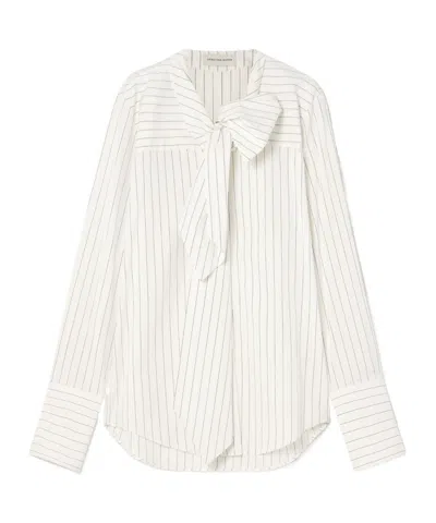 Dries Van Noten Pinstriped Cotton-poplin Pussy-bow Shirt In White
