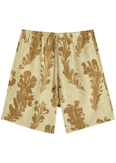 Dries Van Noten Piperi Printed Satin Shorts In Gold