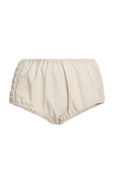 Dries Van Noten Pixie Gathered Cotton-blend Mini Shorts In Neutral
