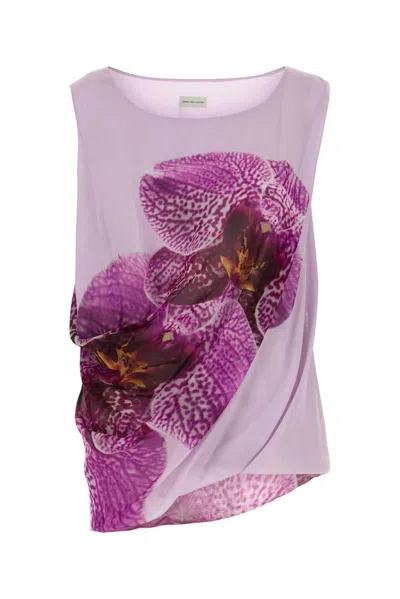 Dries Van Noten Light Purple Orchid-print Tank Top In Pink