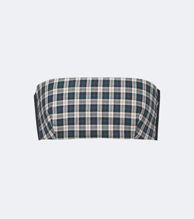 Dries Van Noten Plaid Cotton Flannel Bandeau Top In Blue