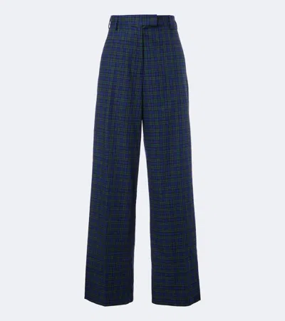 Dries Van Noten Plaid Cotton Flannel Wide-leg Pants In Blue