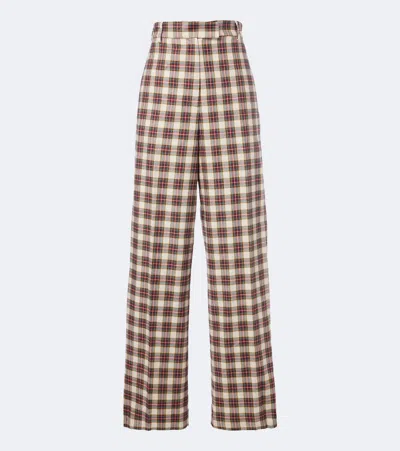 Dries Van Noten Plaid Cotton Flannel Wide-leg Pants In Multi