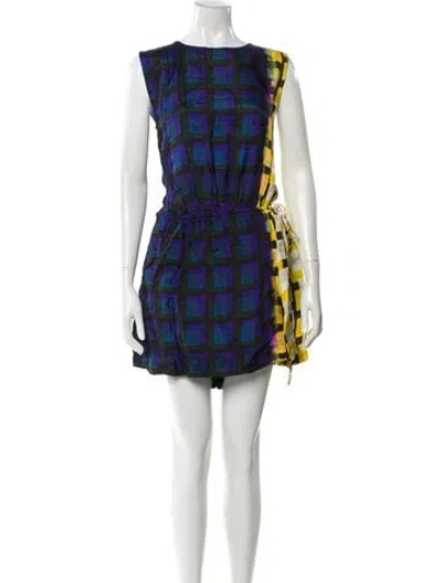 Pre-owned Dries Van Noten Plaid Print Bateau Neckline Romper In Blue