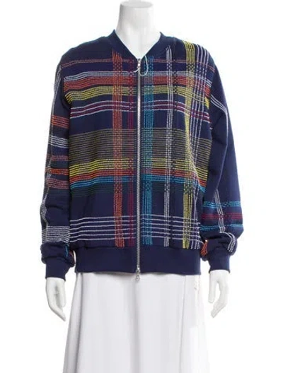 Pre-owned Dries Van Noten Plaid Print Bomber Jacket In Blue