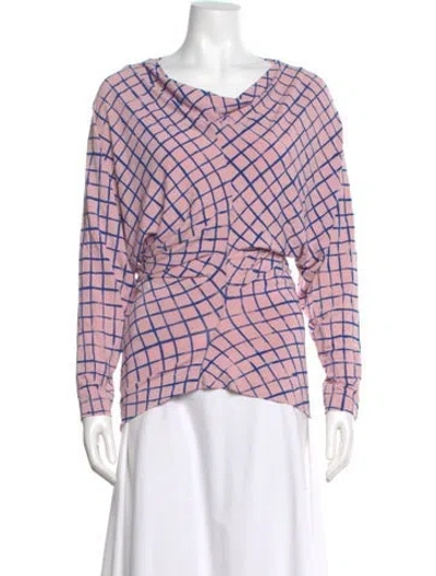 Pre-owned Dries Van Noten Plaid Print Cowl Neck Blouse In Pink