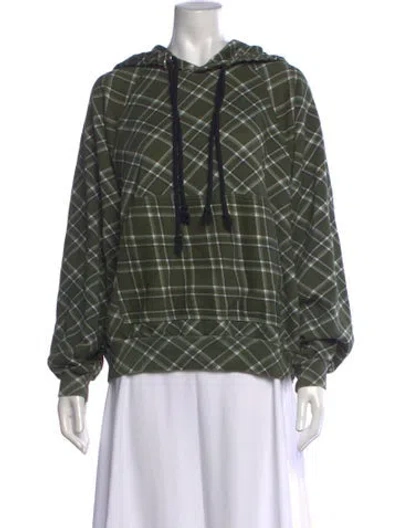 Pre-owned Dries Van Noten Plaid Print Crew Neck Hoodie In Green