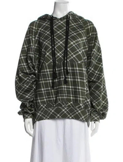 Pre-owned Dries Van Noten Plaid Print Crew Neck Hoodie In Green